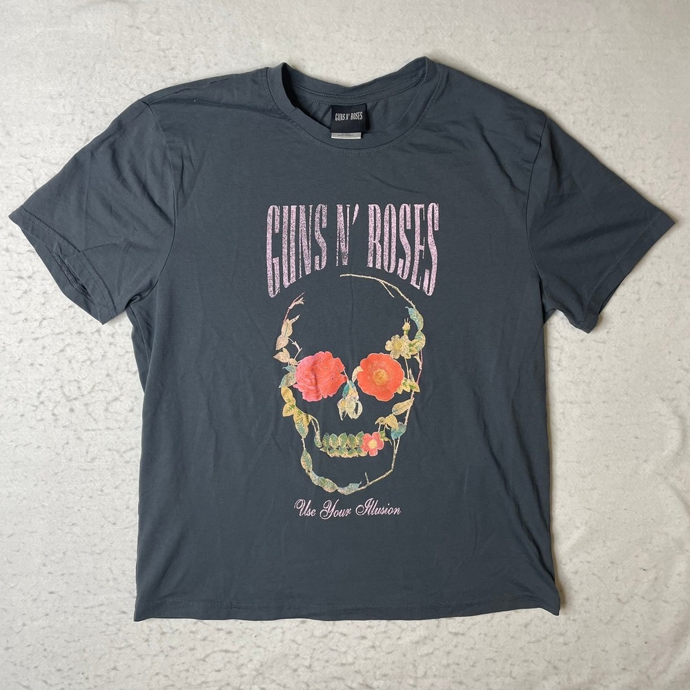 Guns N Roses Use Your Illusion Skull Floral Graphic T Shirt Mens Large‎ Gray